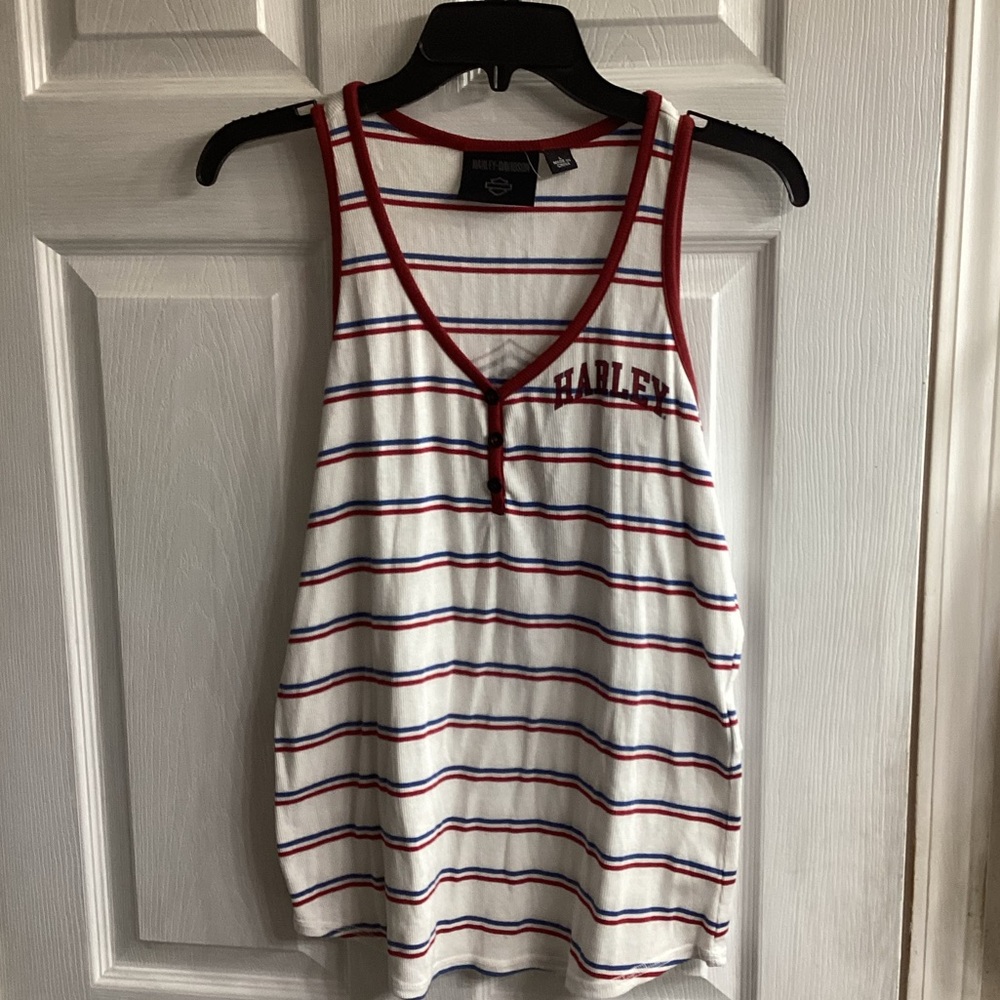 Harley-Davidson white w/red and black stripes size large EUC